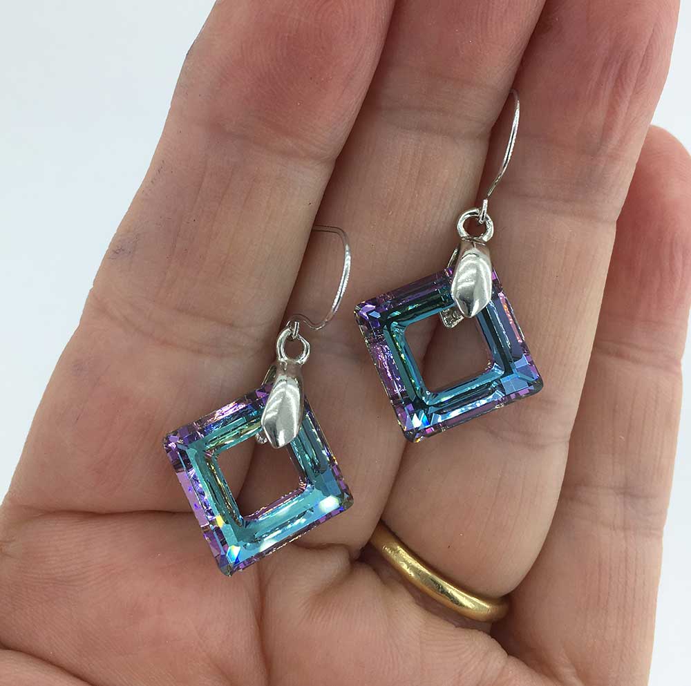 crystal silver drop earrings