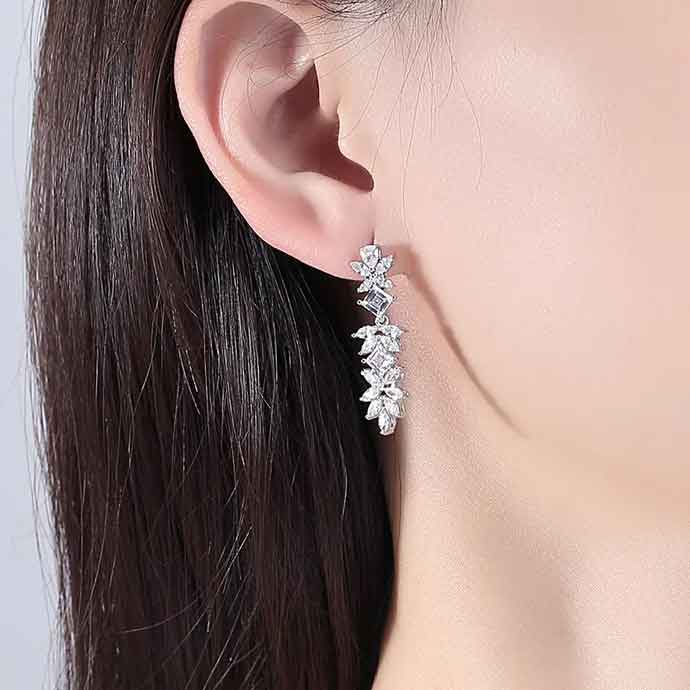 bridal crystal silver drop earrings