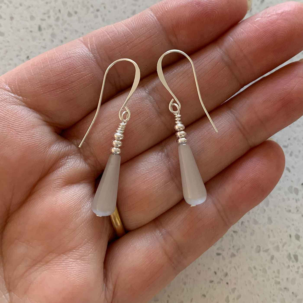 grey drop silver earrings