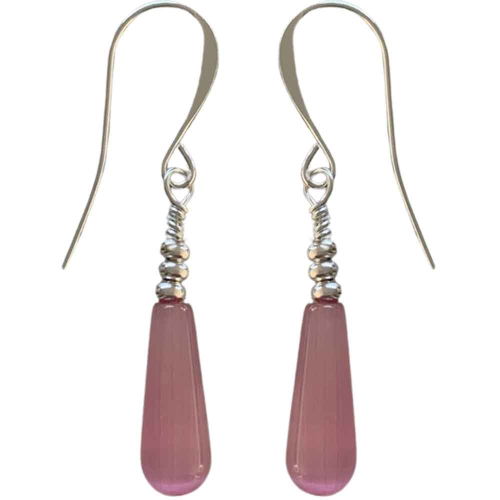 silver drop earrings pink jewellery