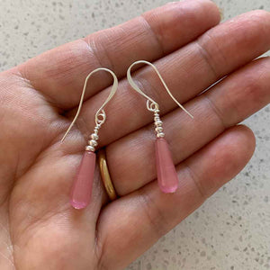 silver drop earrings pink jewellery