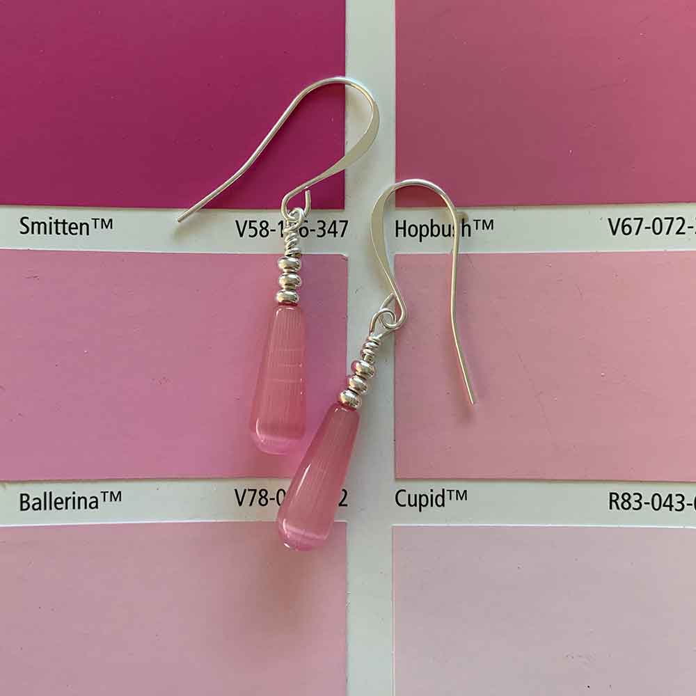 silver drop earrings pink jewellery