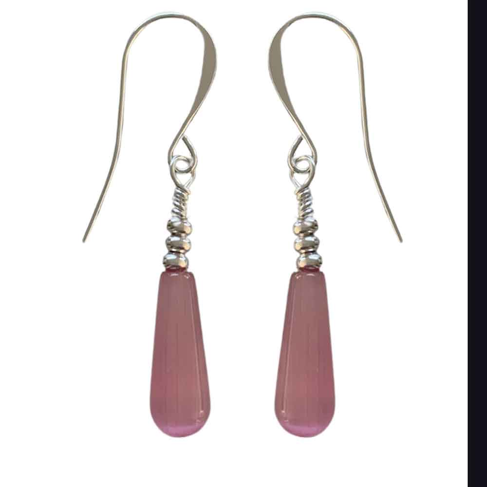 silver drop earrings pink jewellery