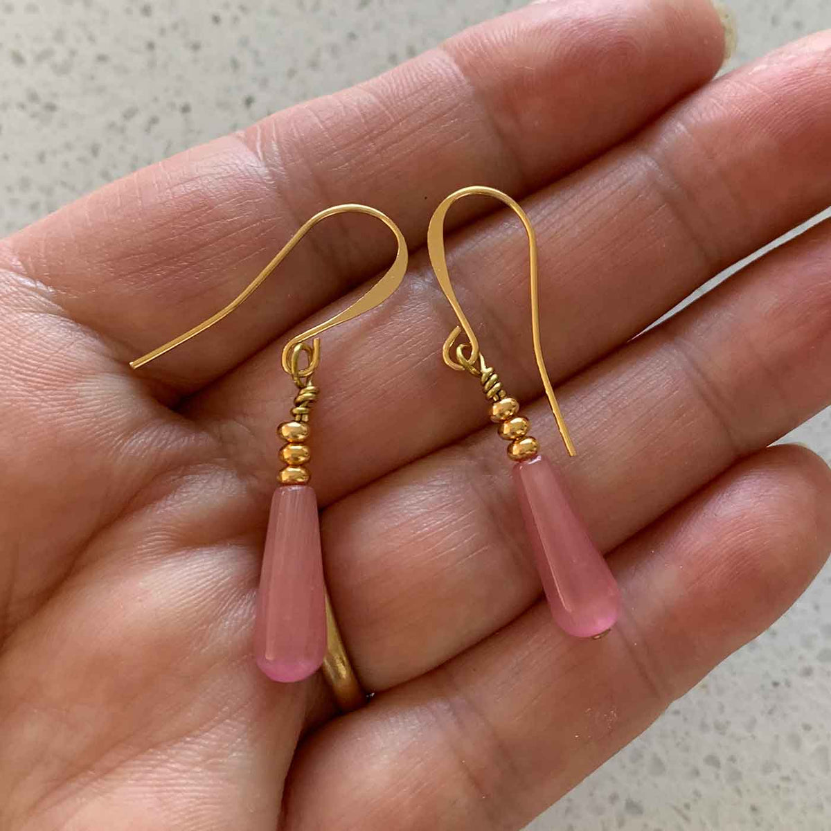 gold drop earrings pink jewellery