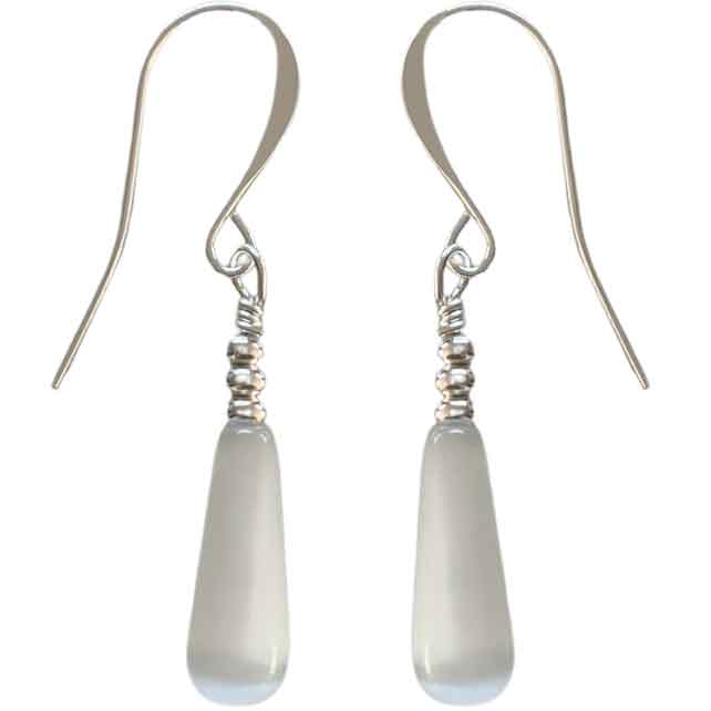 white drop silver earrings