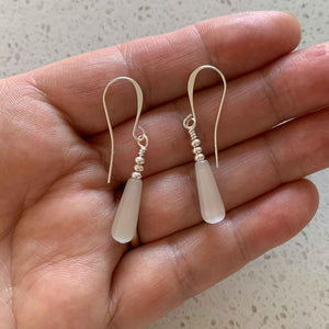 white drop silver earrings
