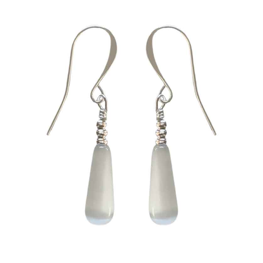 white drop silver earrings
