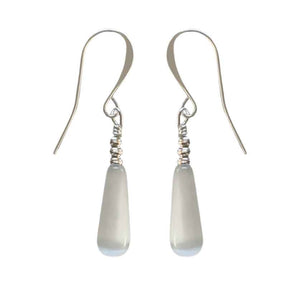white drop silver earrings