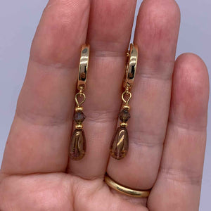 czech glass dangle gold earrings