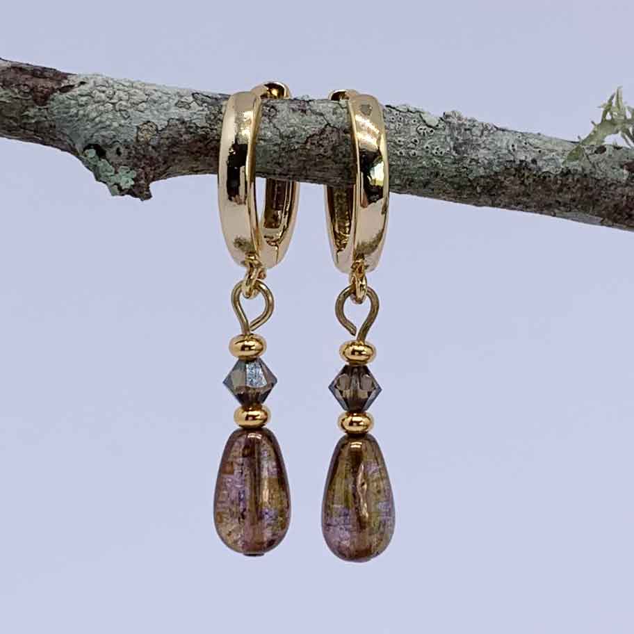 czech glass dangle gold earrings