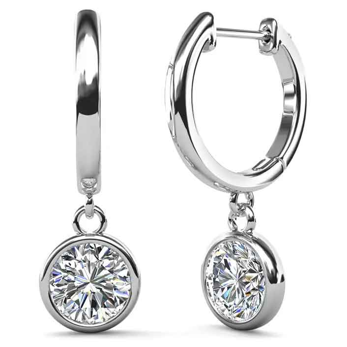 silver moissanite huggie bridal earrings