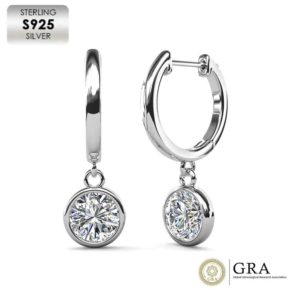 silver moissanite huggie bridal earrings