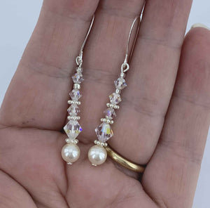 wedding crystal pearl silver earrings bridal women