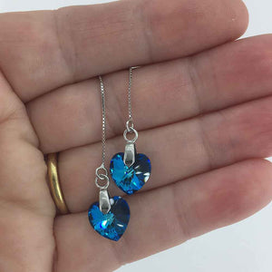 earrings blue heart crystal threader