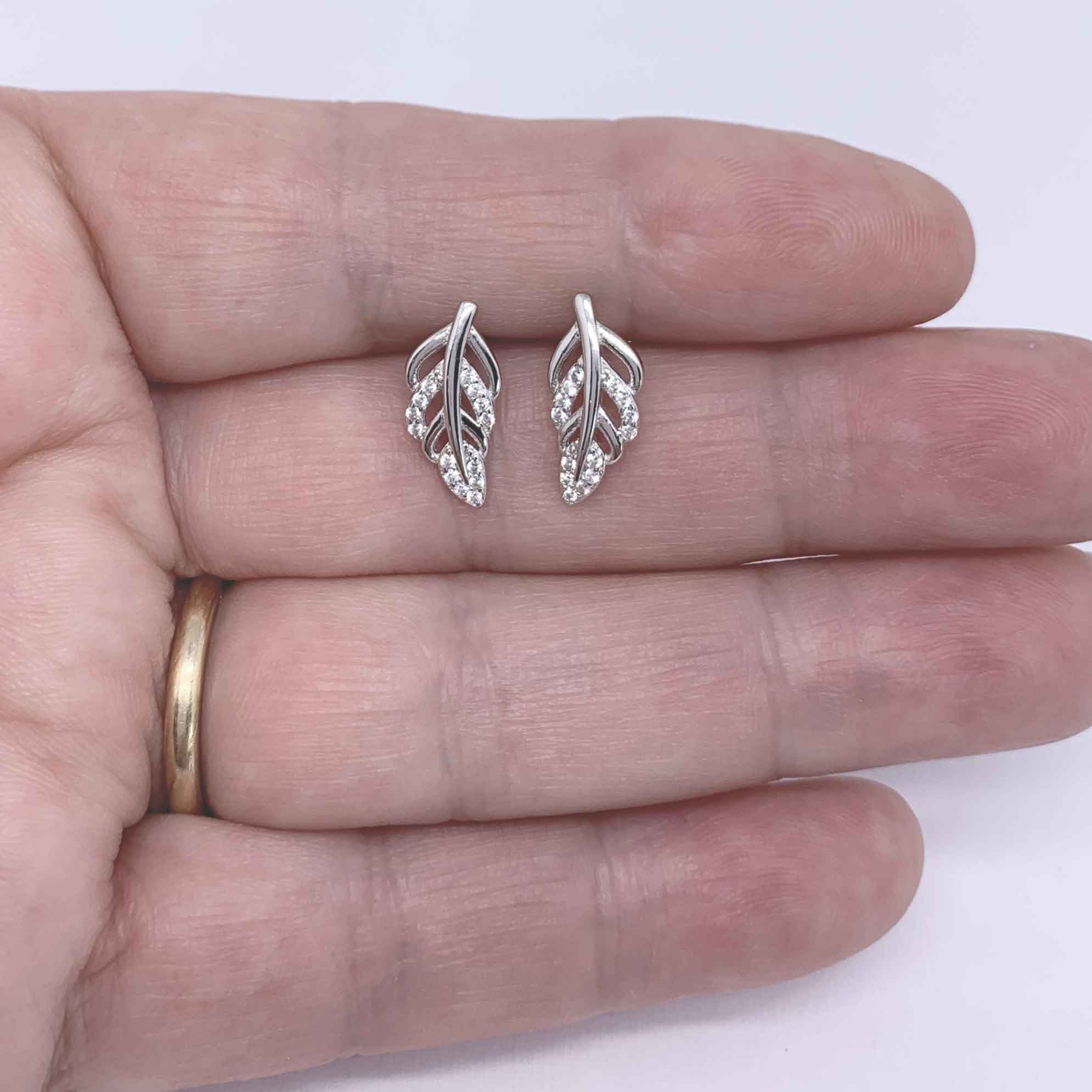 Women Feather Shaped Crystal Stud Earrings Ladies Rhinestone Ear Jewellery  | Fruugo BH