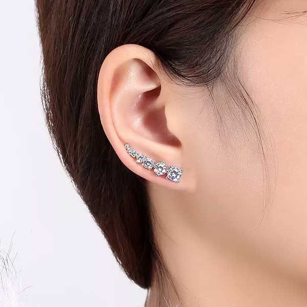 silver cz diamond crawler earring for women bridal