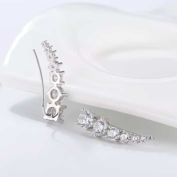 silver cz diamond crawler earring for women bridal