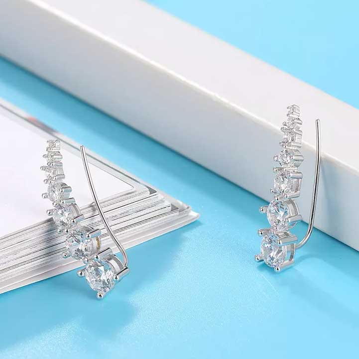 silver cz diamond crawler earring for women bridal