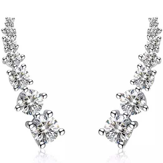 silver cz diamond crawler earring for women bridal