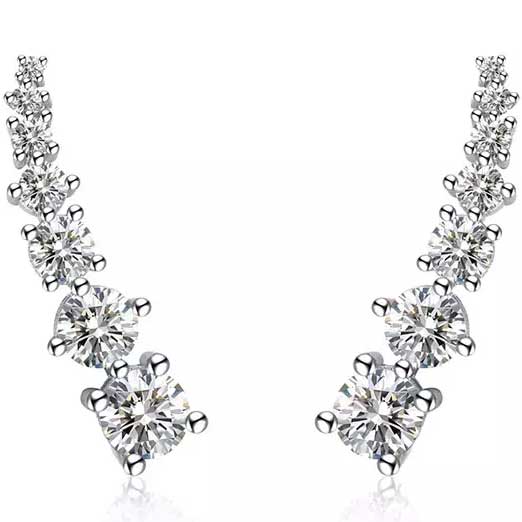 silver cz diamond crawler earring for women bridal