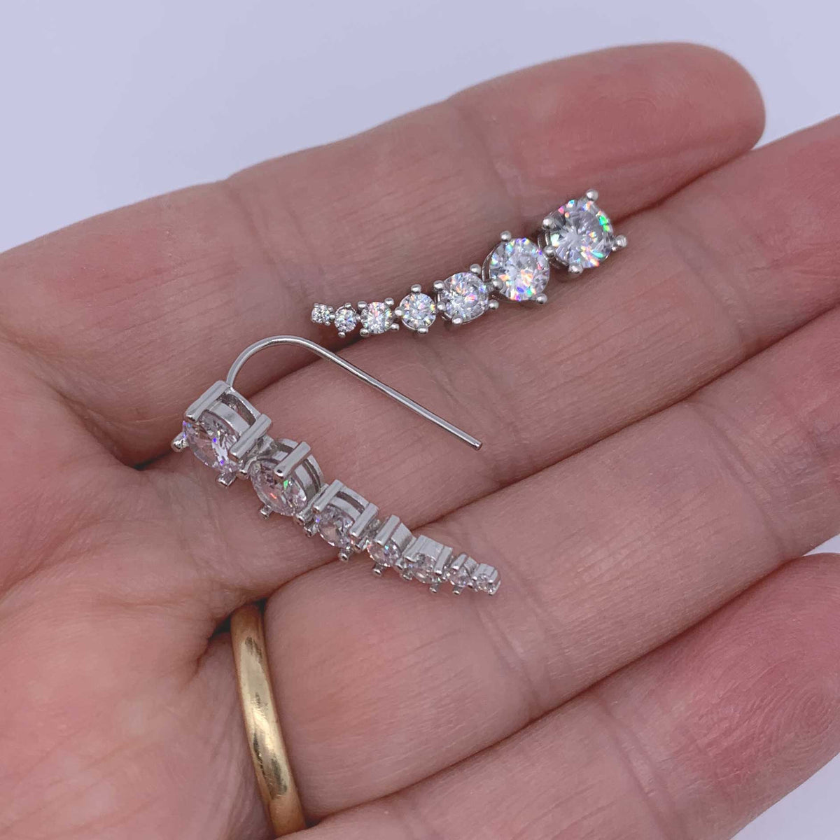silver cz diamond crawler earring for women bridal