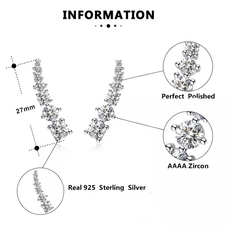 silver cz diamond crawler earring for women bridal