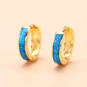 blue gold huggie opal earrings jewellery