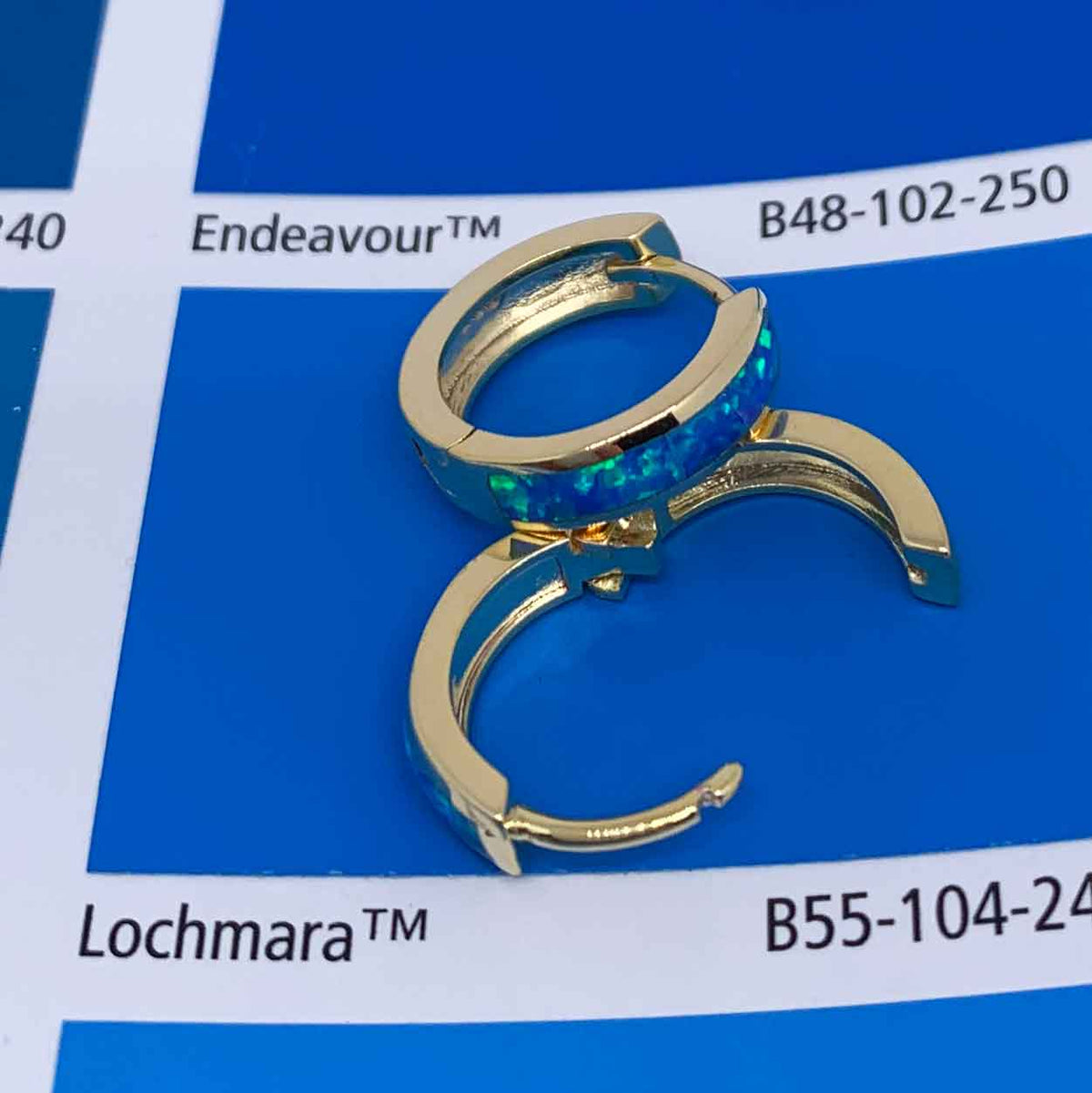 blue gold huggie opal earrings jewellery