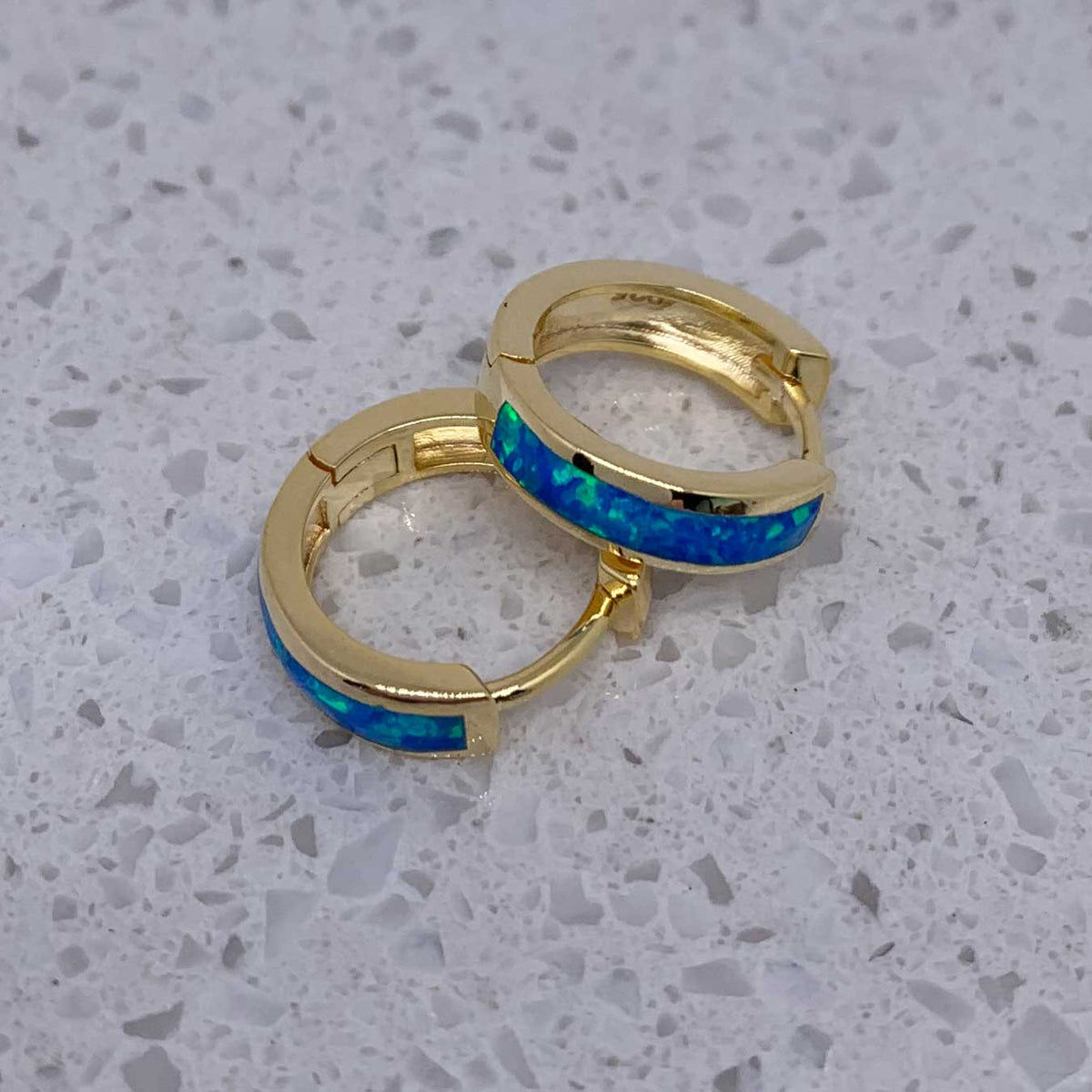 blue gold huggie opal earrings jewellery