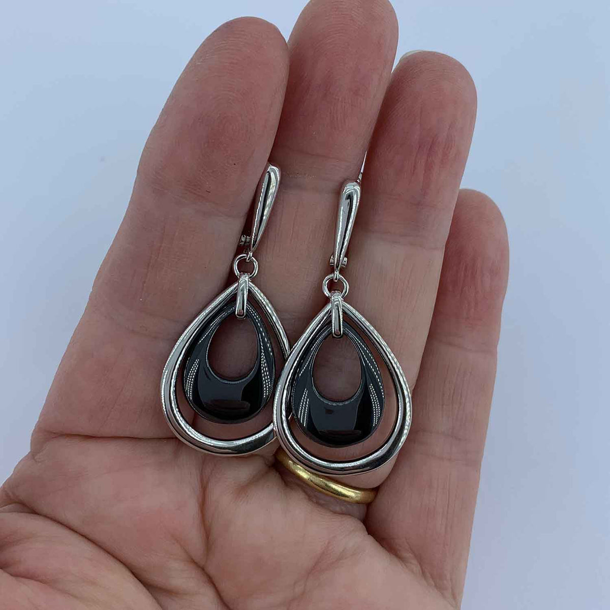 black silver drop huggie earrings jewellery