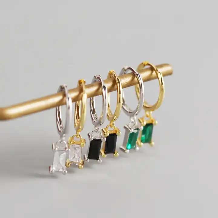 925 Sterling Silver CZ Diamond Huggie Earrings "Lucy" (Black)