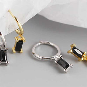 18K Gold CZ Diamond Huggie Earrings "Lucy" (Black)