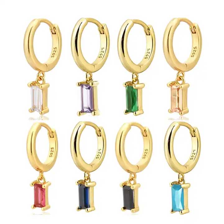 18K Gold CZ Diamond Huggie Earrings "Lucy" (Amber)