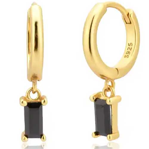 18K Gold CZ Diamond Huggie Earring "Lucy" (Black)