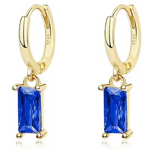 18K Gold CZ Diamond Huggie Earrings "Lucy" (Blue)