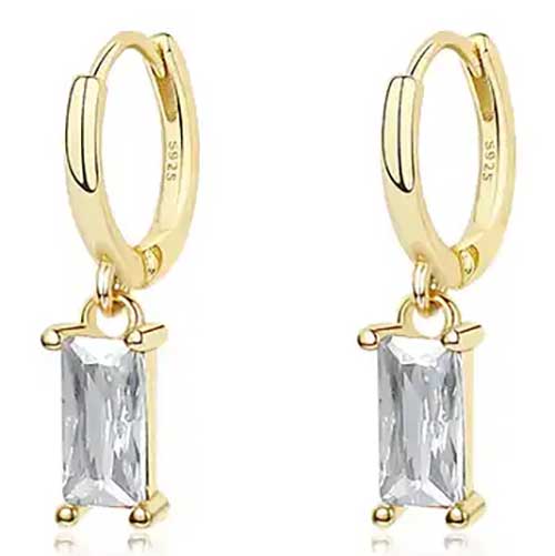 18K Gold CZ Diamond Huggie Earrings "Lucy" (Crystal)