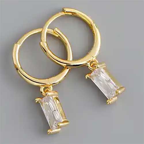 18K Gold CZ Diamond Huggie Earrings "Lucy" (Crystal)