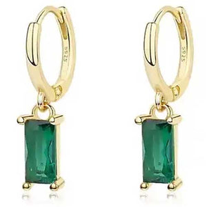 Gold Green Huggie Earrings