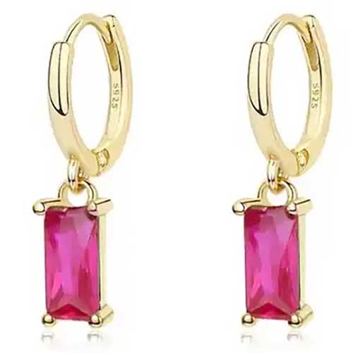 18K Gold CZ Diamond Huggie Earrings "Lucy" (Pink)