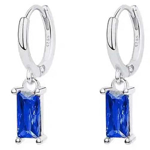 Silver blue huggie earrings