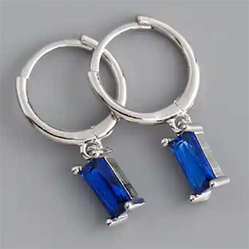 Silver blue huggie earrings