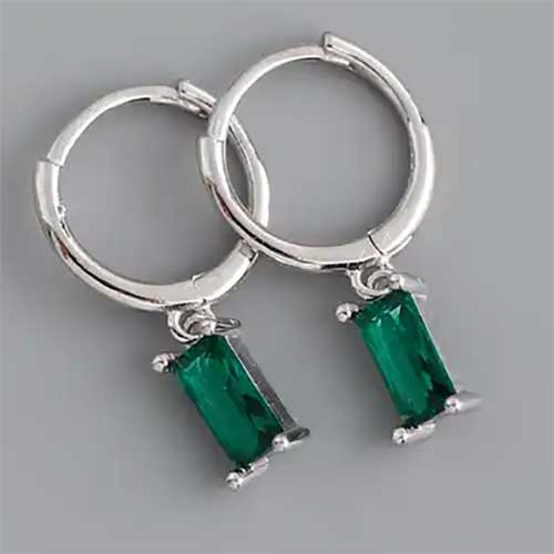 925 Sterling Silver CZ Diamond Huggie Earrings "Lucy" (Green)