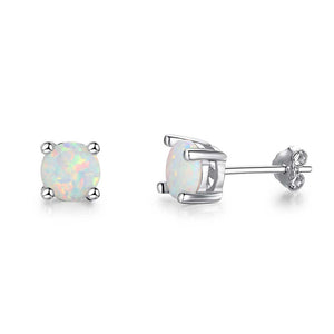 white opal silver stud earrings white