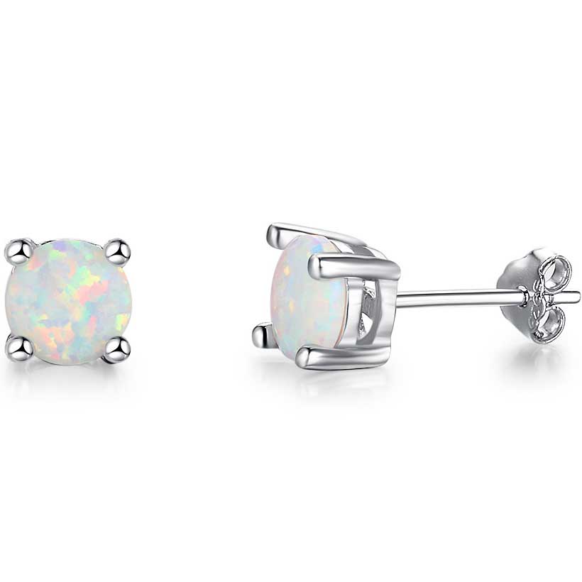 white opal silver stud earrings