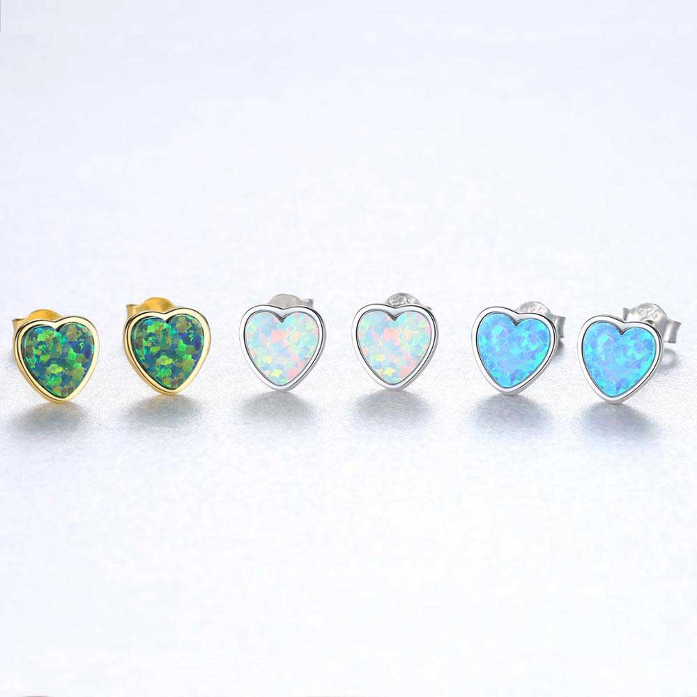 gold heart opal stud earrings