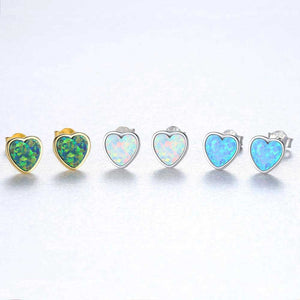 gold heart opal stud earrings