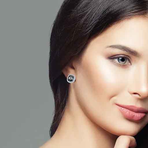 large black crystal silver stud earring