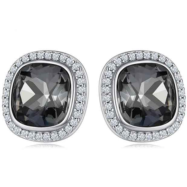 large black crystal silver stud earring