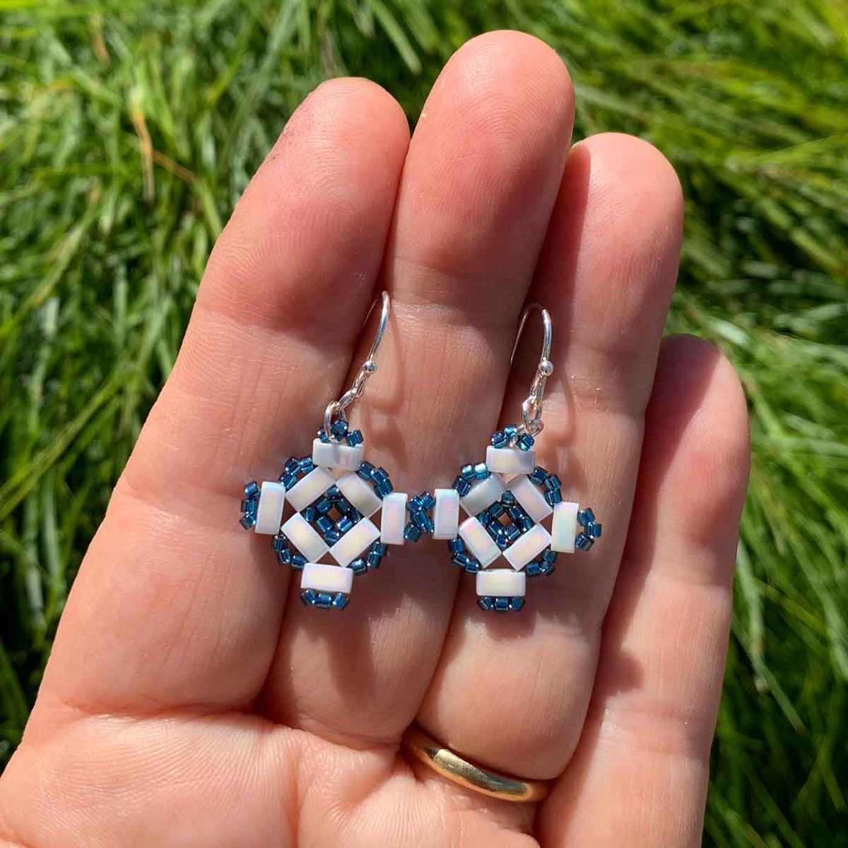 blue white drop dangle silver earrings nz