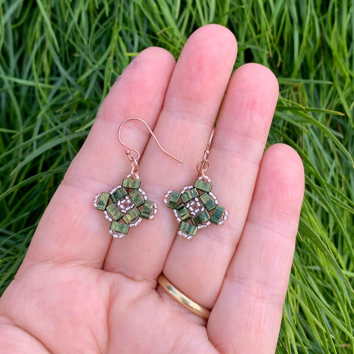 frenelle jewellery earrings rose gold green